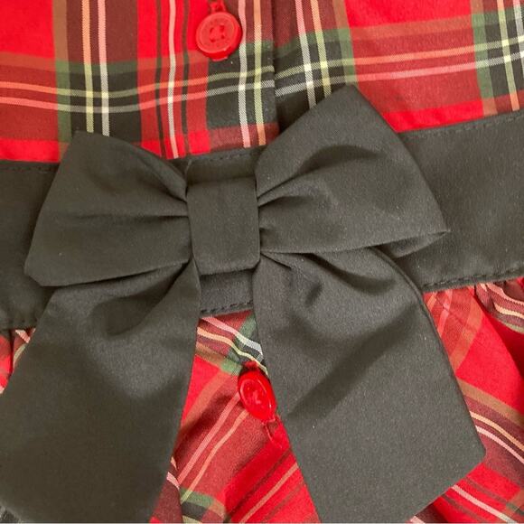 Oshkosh B’Gosh Red Tartan Plaid Holiday Christmas Black Bow Formal Dress - Picture 8 of 10